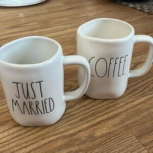 Two Rae Dunn by magenta artisan collection,  mugs “COFFEE” and “JUST MARRIED”